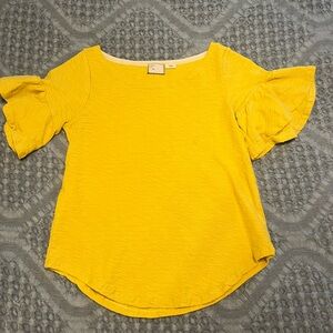 Anthropologie Yellow Ruffle Sleeve Top